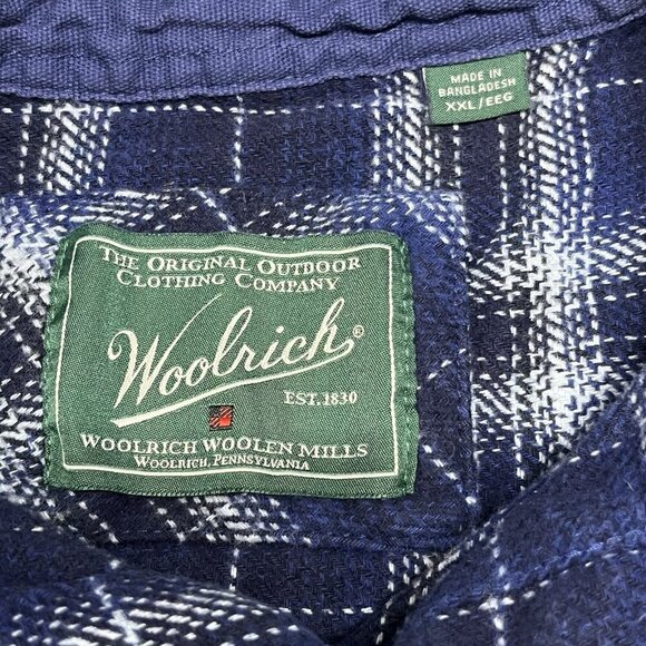 Woolrich Heavy Flannel Shirt Jacket Shacket Mens XXL Blue Plaid Pockets Outdoors - Picture 8 of 13